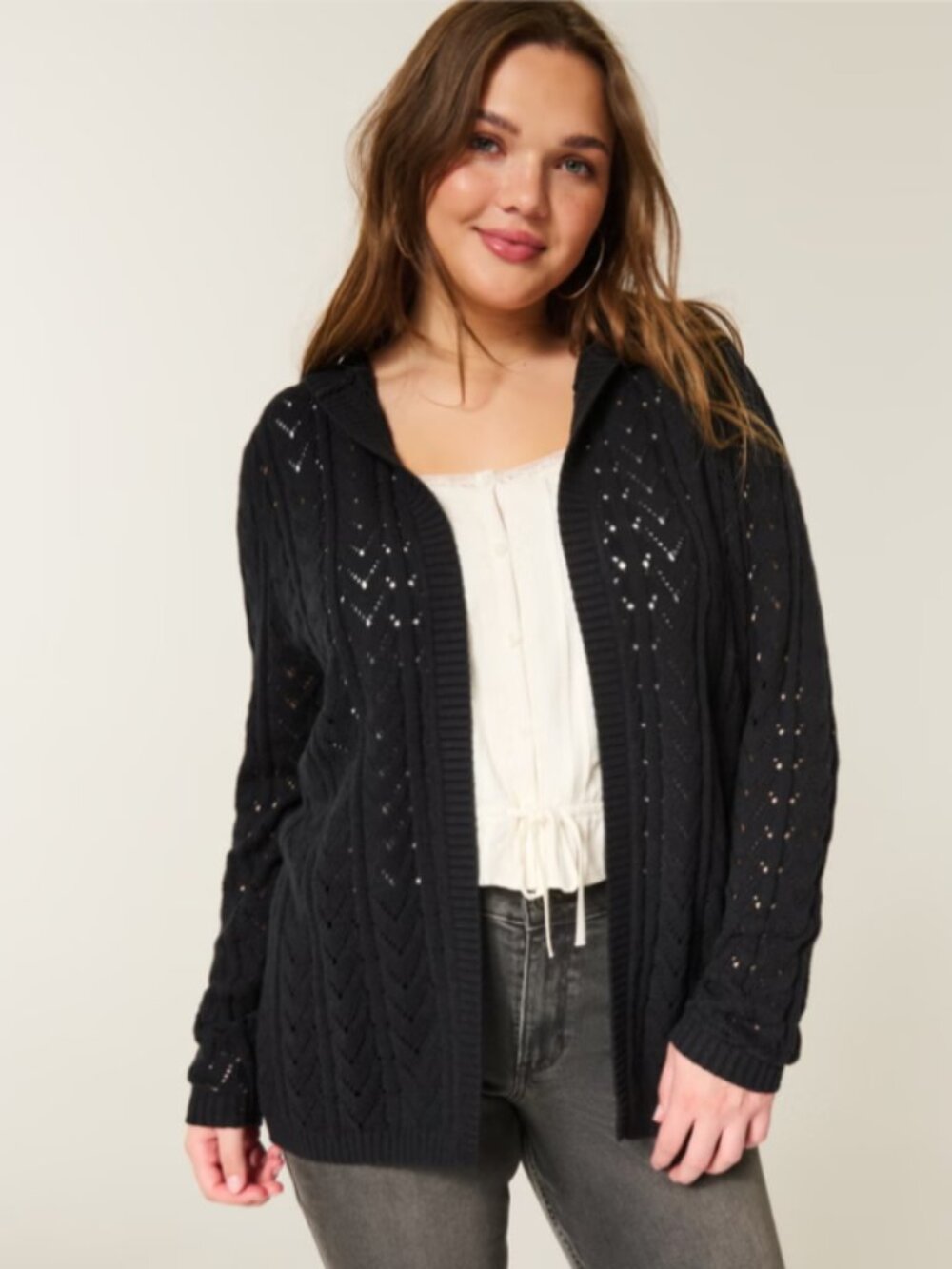 NWT Hollister Stitchy Hooded No-Close Cardigan In Black
